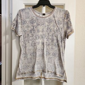 We The Free Snake Print Tee Small Boho Raw Hem Slub Knit